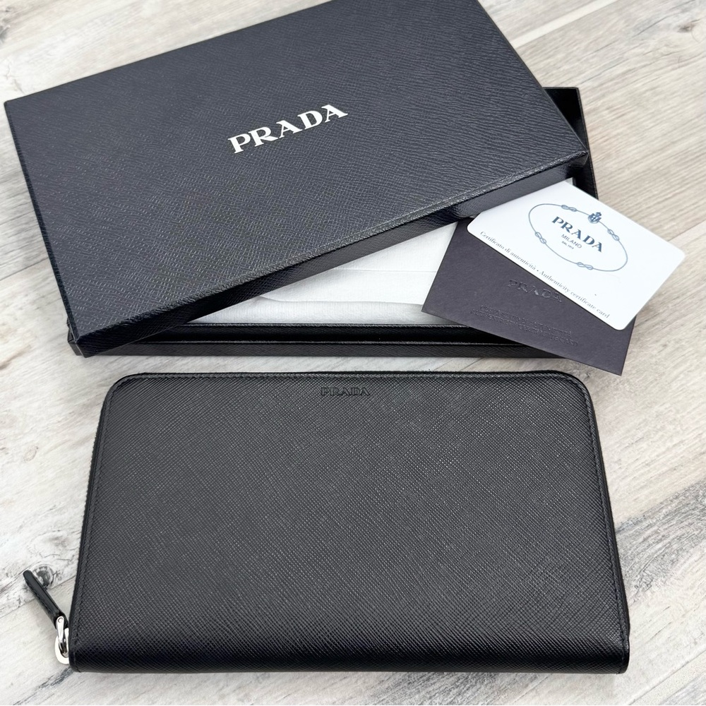 Prada Black Saffiano Leather XL Travel Organizer Wallet